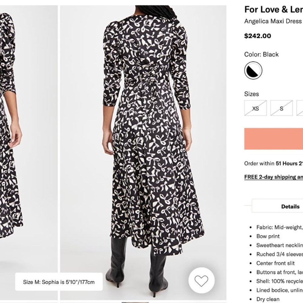 For love and lemons bow print midi dress long sleeve button front dress small - Picture 7 of 8